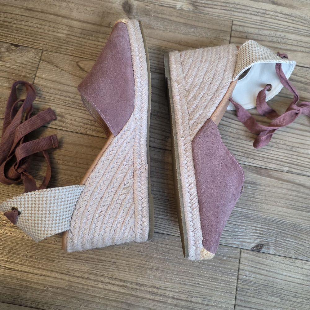 Women's Mauve Espadrille Wedge Sandals with Ankle Tie